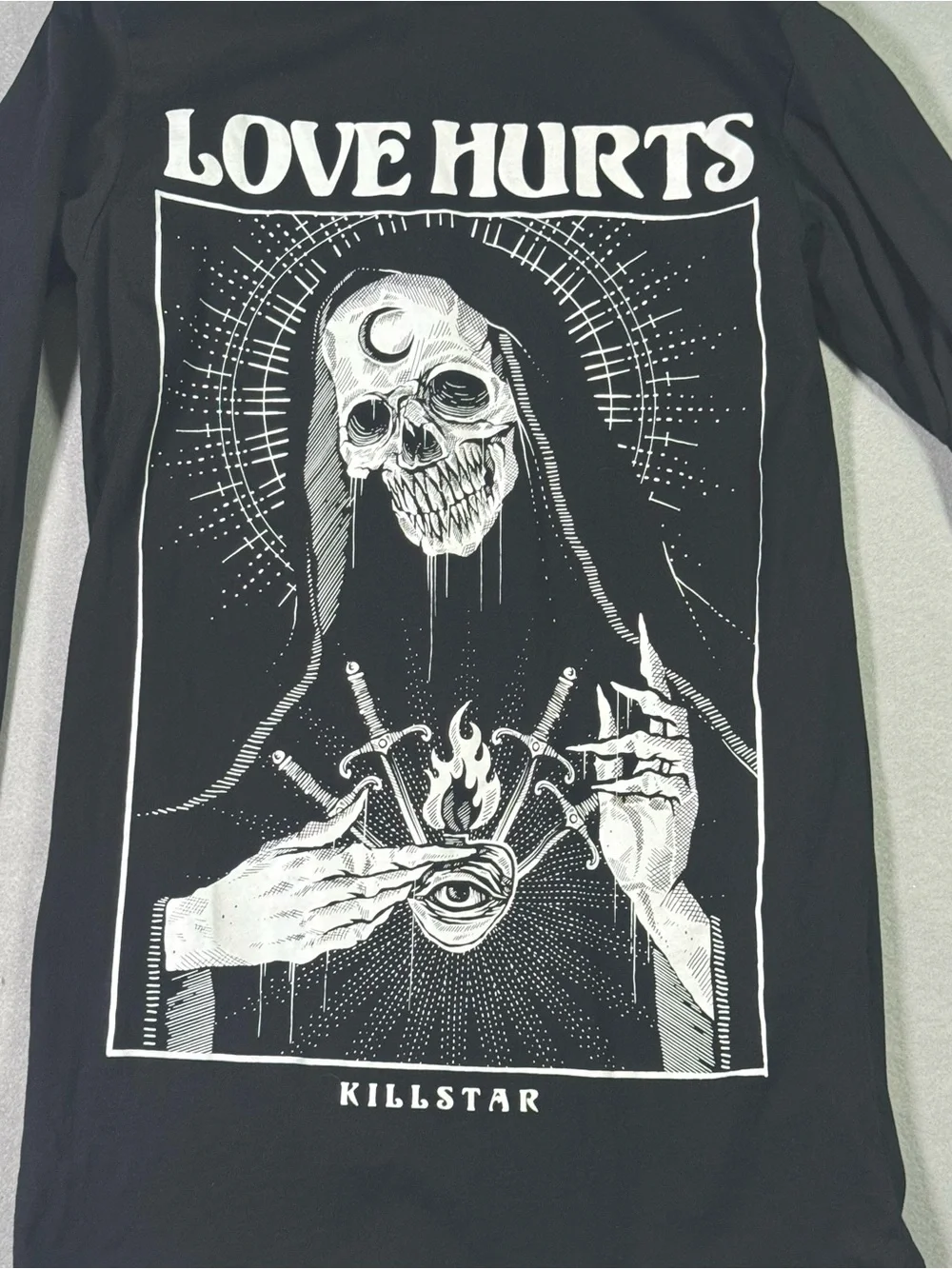 Killstar Black 'Love Hurts' Gothic Skull Long Sleeve Tee - Picture 6 of 13